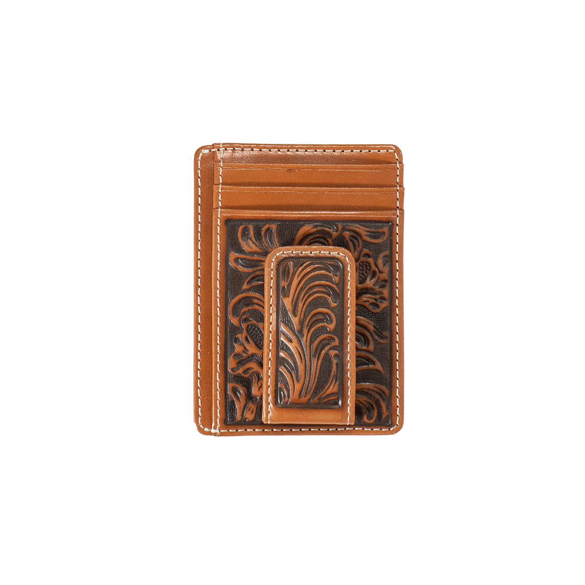 Nocona Men's Floral Embossed Money Clip Wallet - Medium Brown