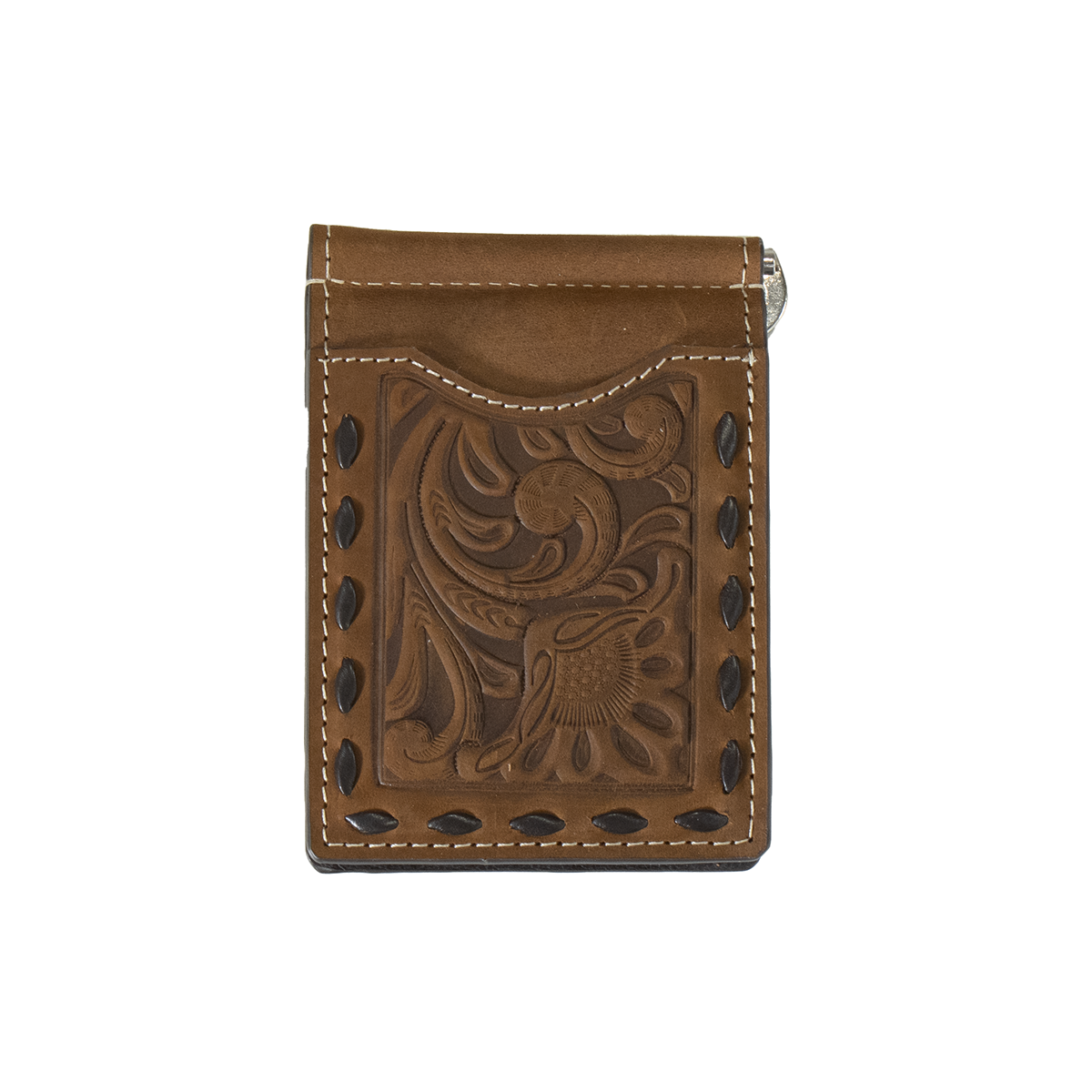 Nocona Money Clip Floral Embossed Wallet - Chocolate/Brown