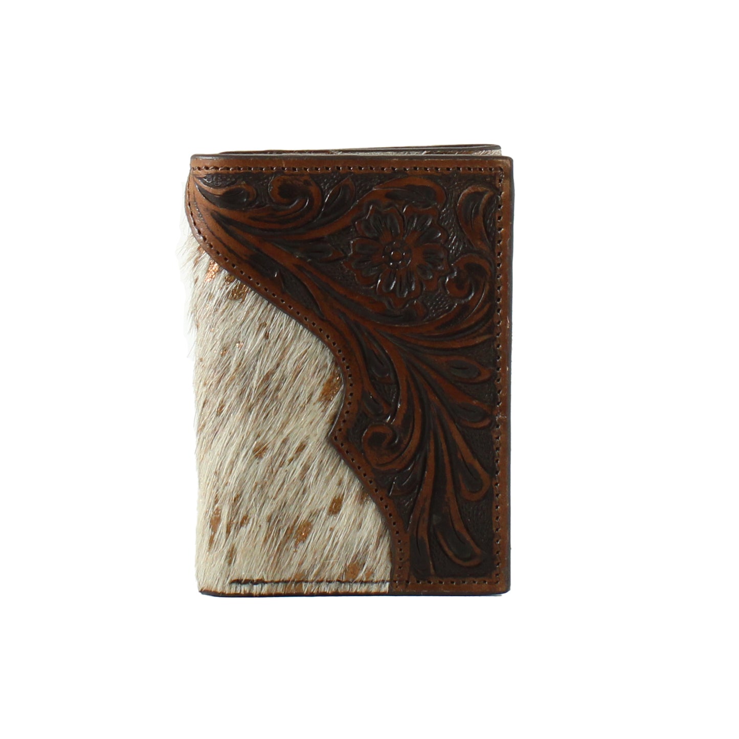 Nocona Tooled Calf Hair Wallet - Brown