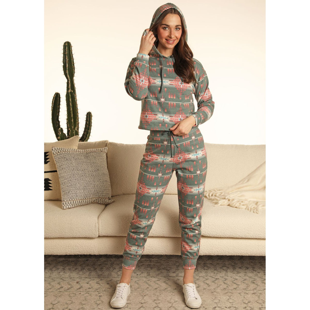 Range by RR Women's Green Aztec Print Hoodie -  Evergreen