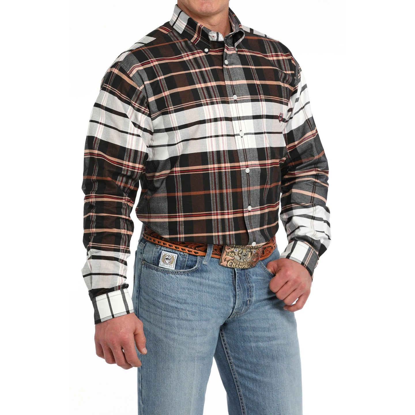 Cinch Men's Long Sleeve Plaid Oxford Shirt - Multi Colour