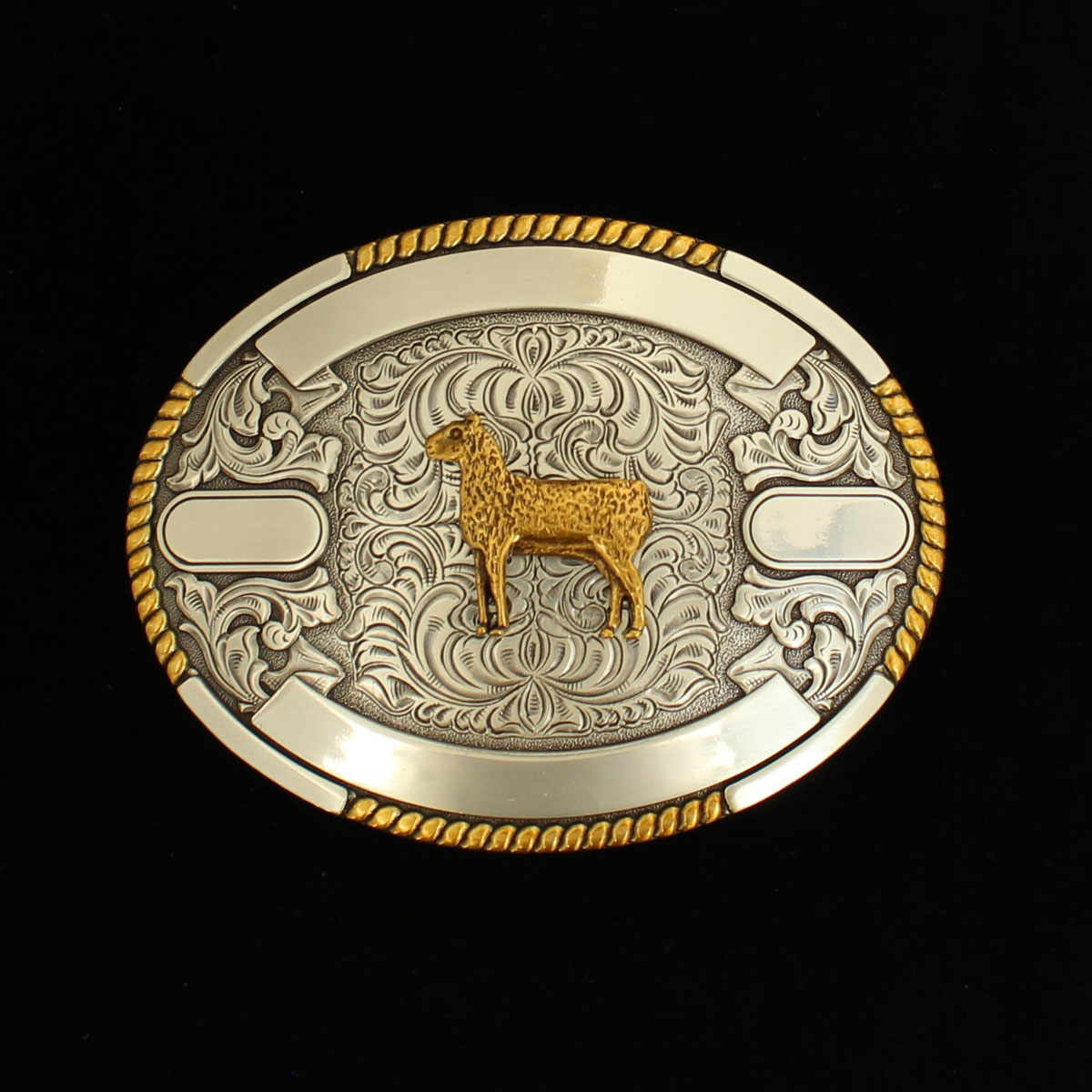 Crumrine Oval Sheep Engraveable Trophy Buckle - Antique Silver/Gold