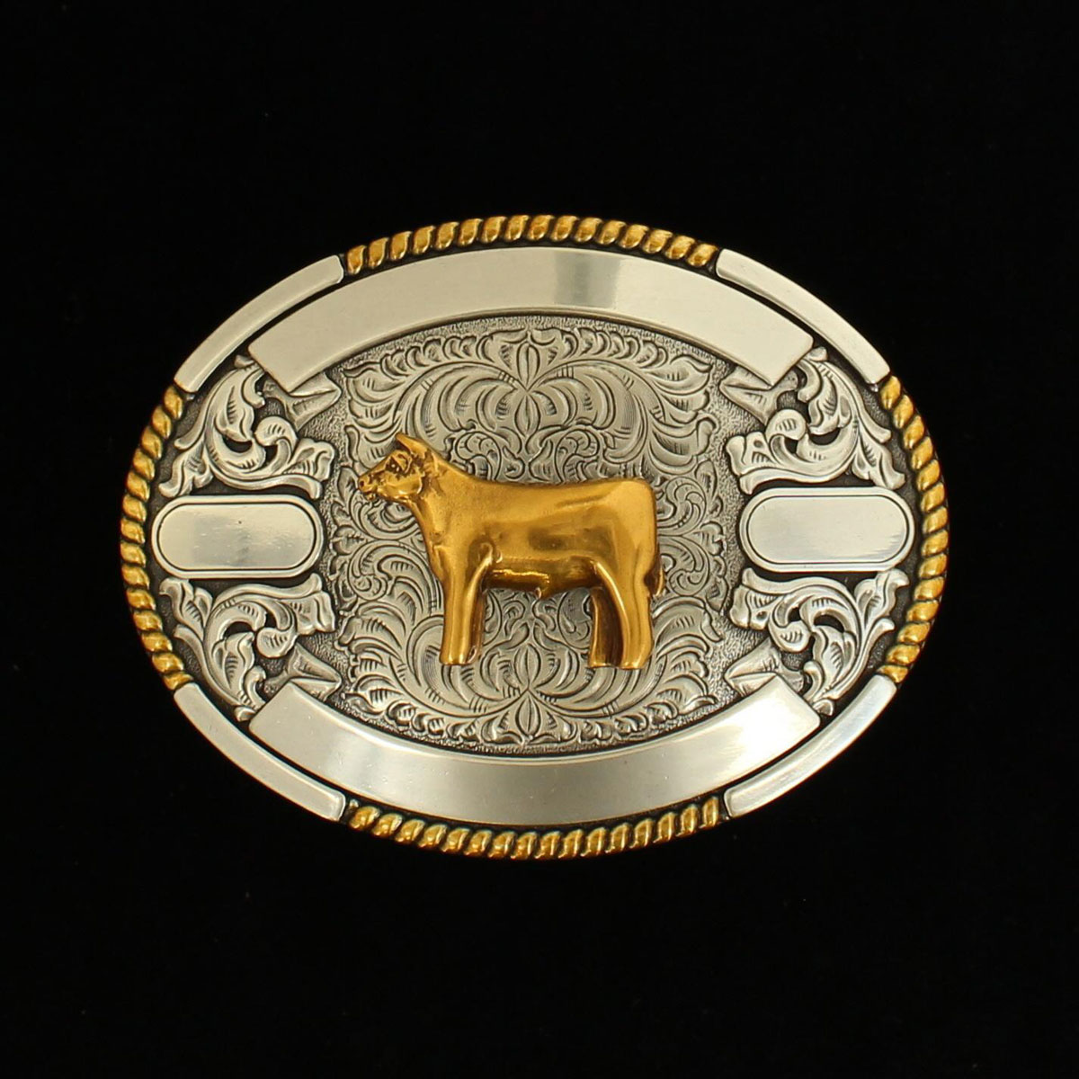 Crumrine Oval Engravable Show Cow Buckle - Silver w/Gold accents