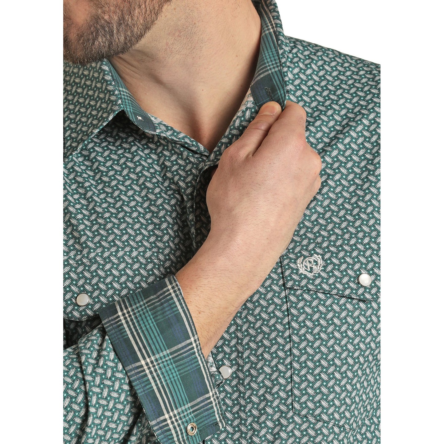 Panhandle Men's Long Sleeve Allover Geometric Button-Down Shirt - Evergreen