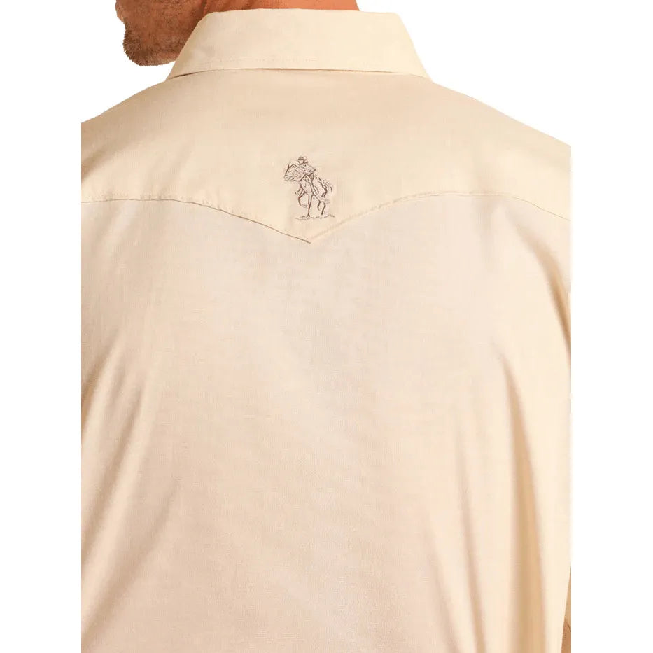 Panhandle Men's Long Sleeve Aztec Embroidered Shirt- Natural