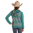 Panhandle Girl's Contrast Sleeves Hoodie- Teal
