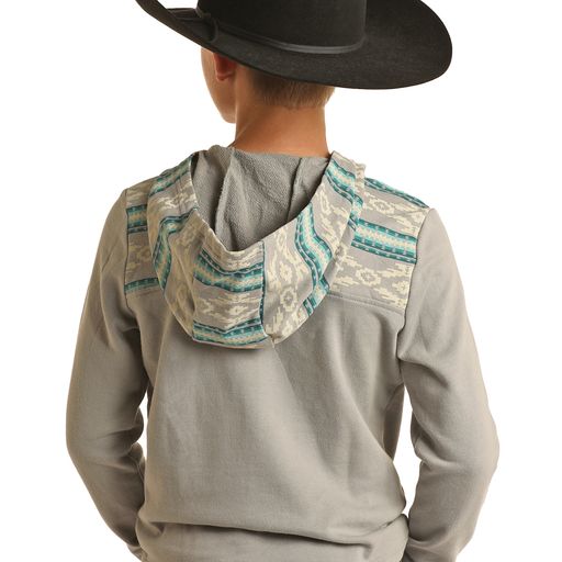 Rock & Roll Boy's Border Print Hoodie - Light Grey