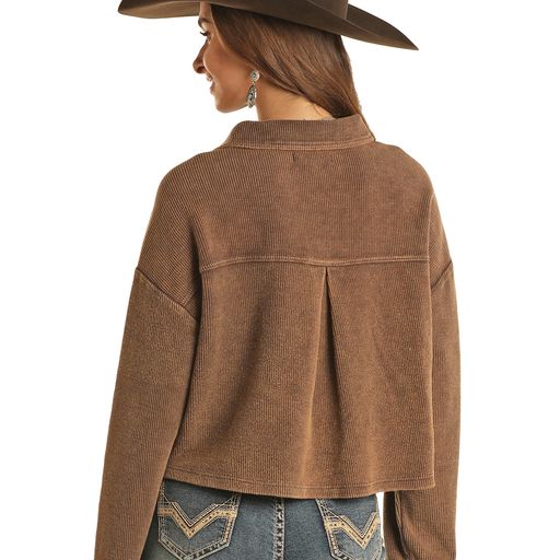 Rock & Roll Women's Relaxed Corduroy Button Down Shirt - Chocolate