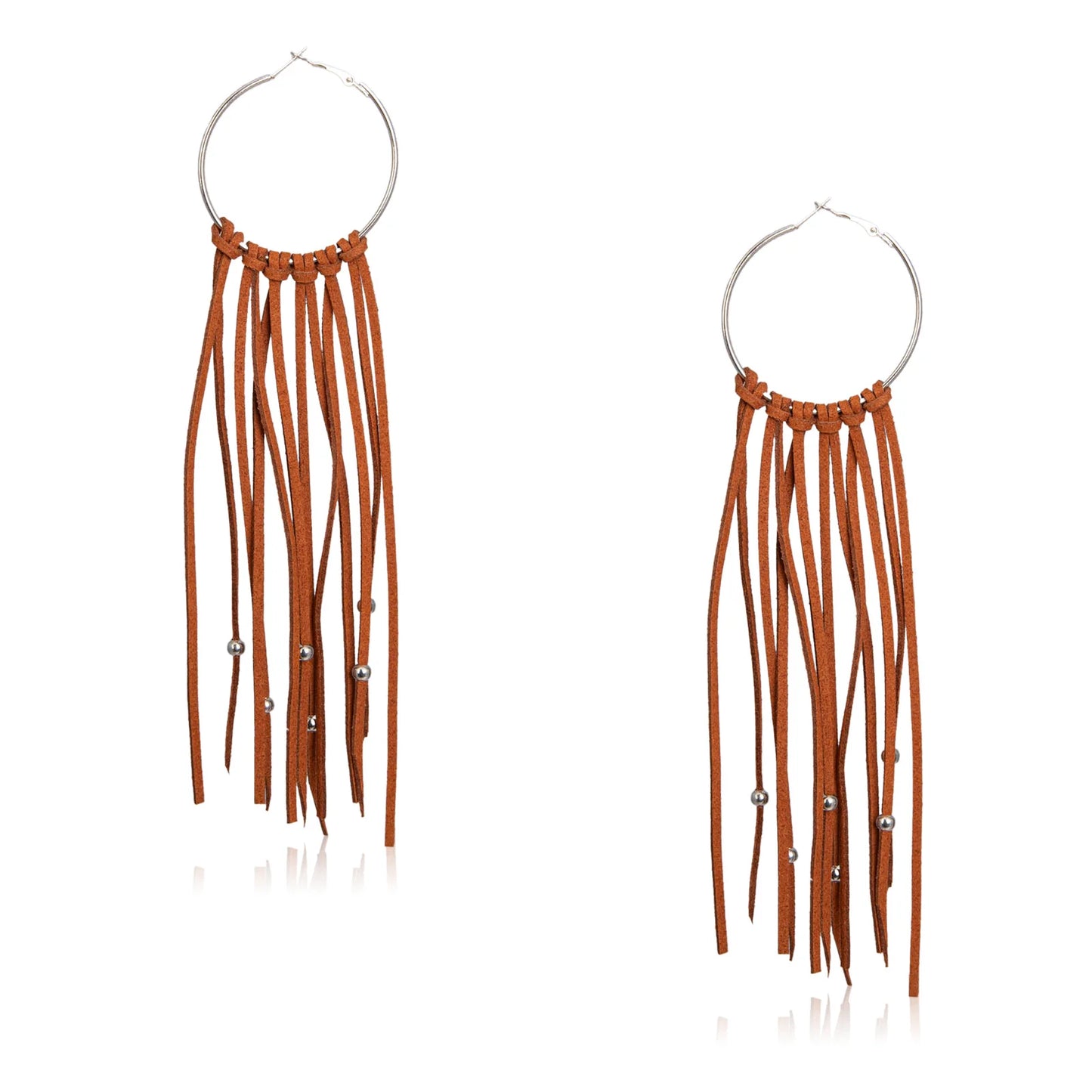 Wrangler Bohemian Suede Tassel Hoop Earrings- Brown