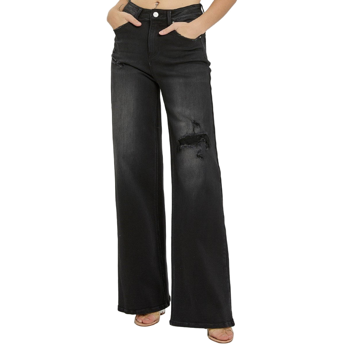 Risen Women's Jeans High Rise Distressed - Wide Leg