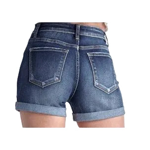 Risen Women's High Rise Button Fly Turn Back Cuff Shorts - Dark