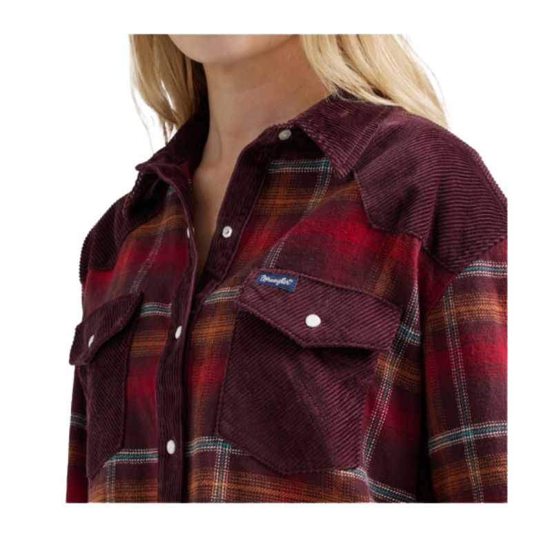 Wrangler Women's Long Sleeve Boyfriend Shirt- Red