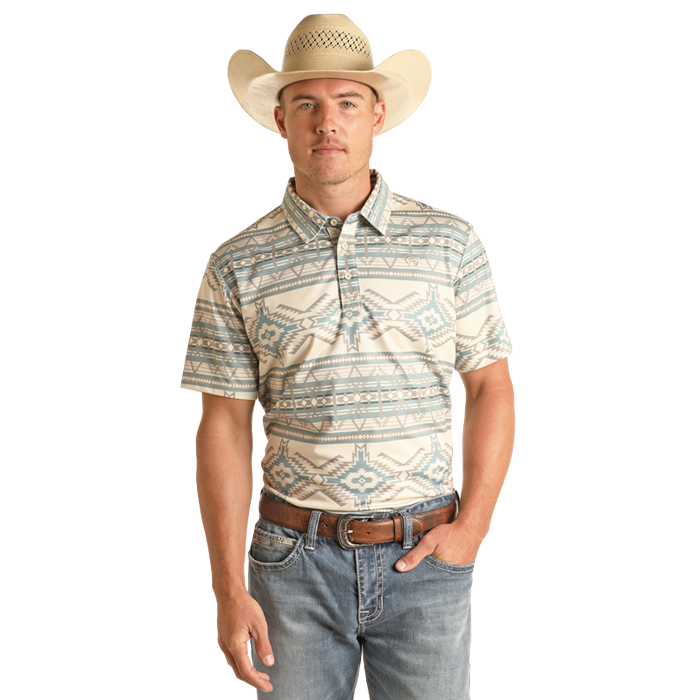 Panhandle Slim Mens Tan Aztec Printed Polo