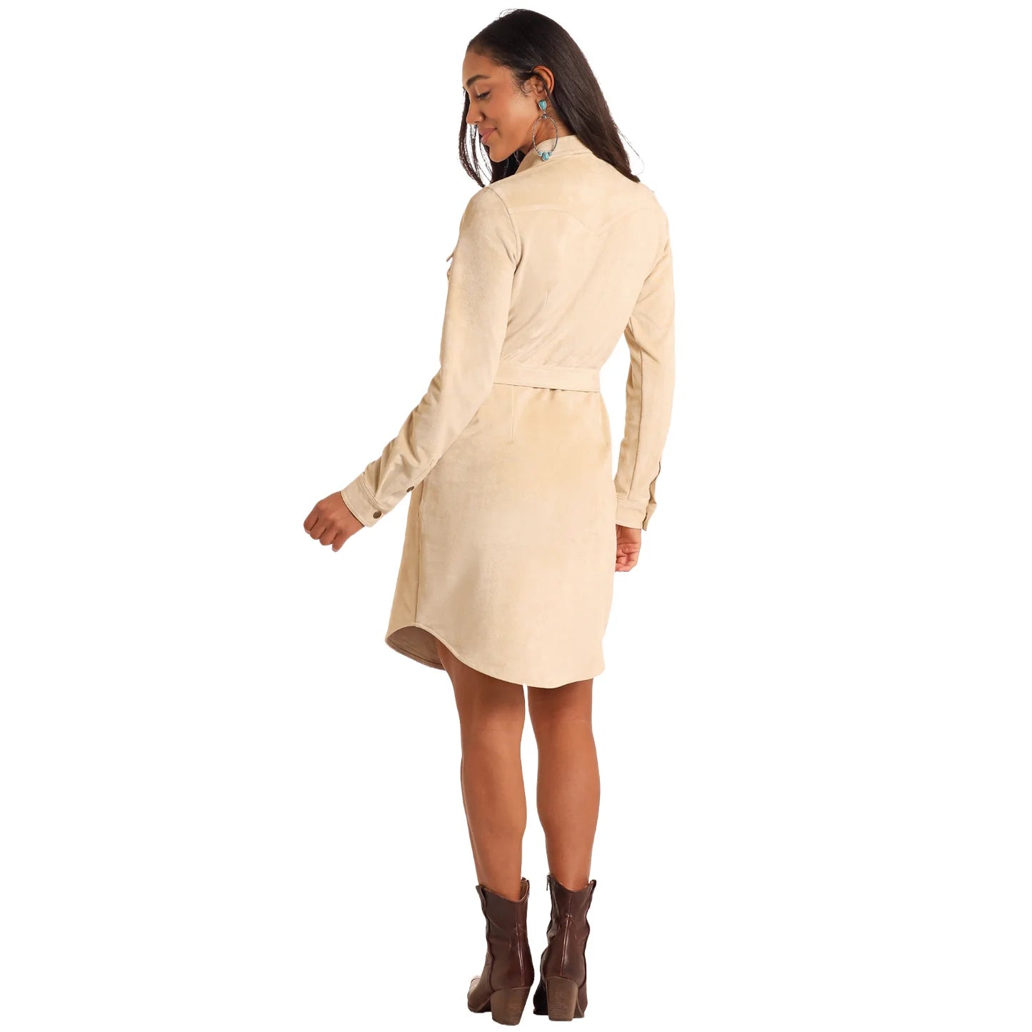 Panhandle Women's Microsuede Self Tie Snap Dress - Taupe