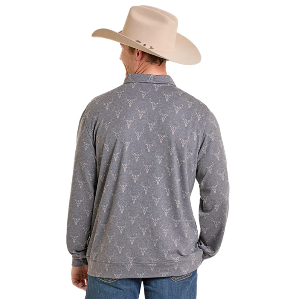 Rock & Roll Men's Longhorn Printed Pullover Gray