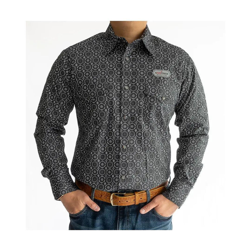 Rock & Roll Men's Long Sleeve Medallion Shirt- Black