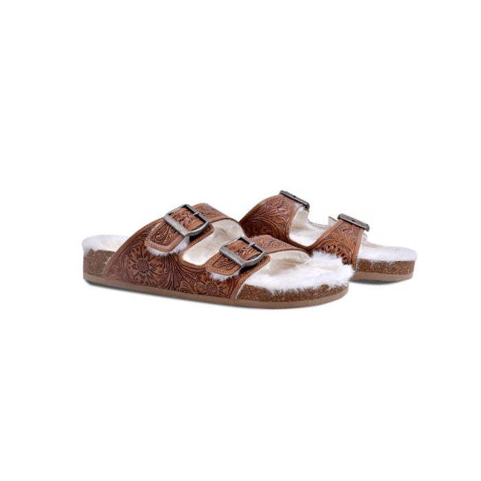 Myra Women's Prairie Winds Hand Tooled Fur Comfort Leather Sandals