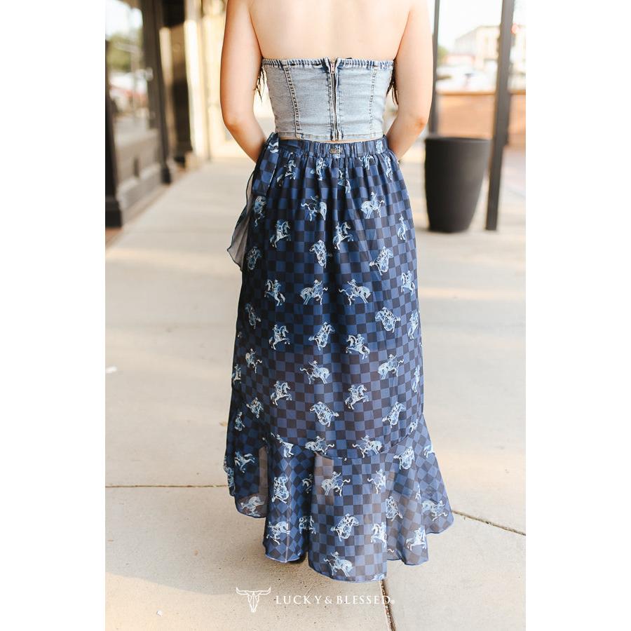 Lucky & Blessed Women's Western Ruffle Edge Checkered Skirt - Blue/Black