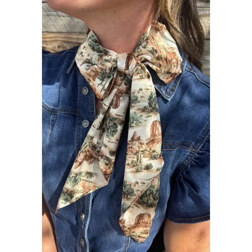 Sterling Kreek Old West Cactus Trails Latigo Print Silky Scarf