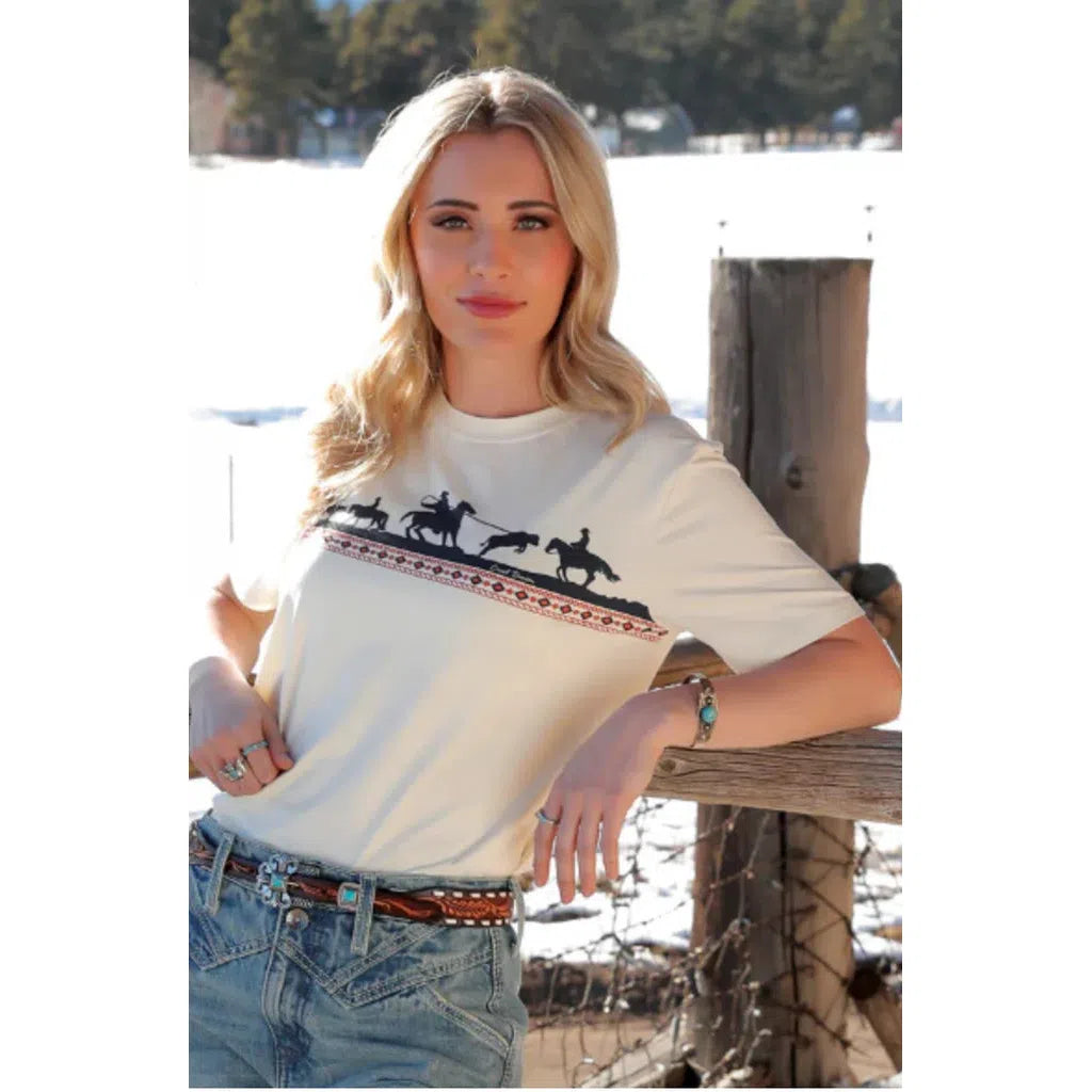 Cruel Women's Roping Shadow Short Sleeve Tee Shirt- Cream