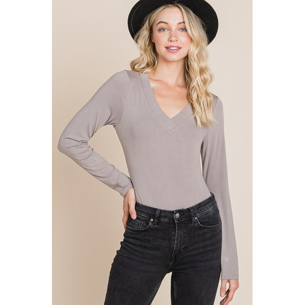 Vanilla Bay V-Neck Long Sleeve Basic Bodysuit
