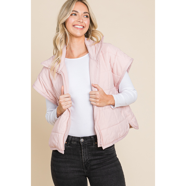 Vanilla Bay Women's High Collar Zip Up Puffer Vest - Pink