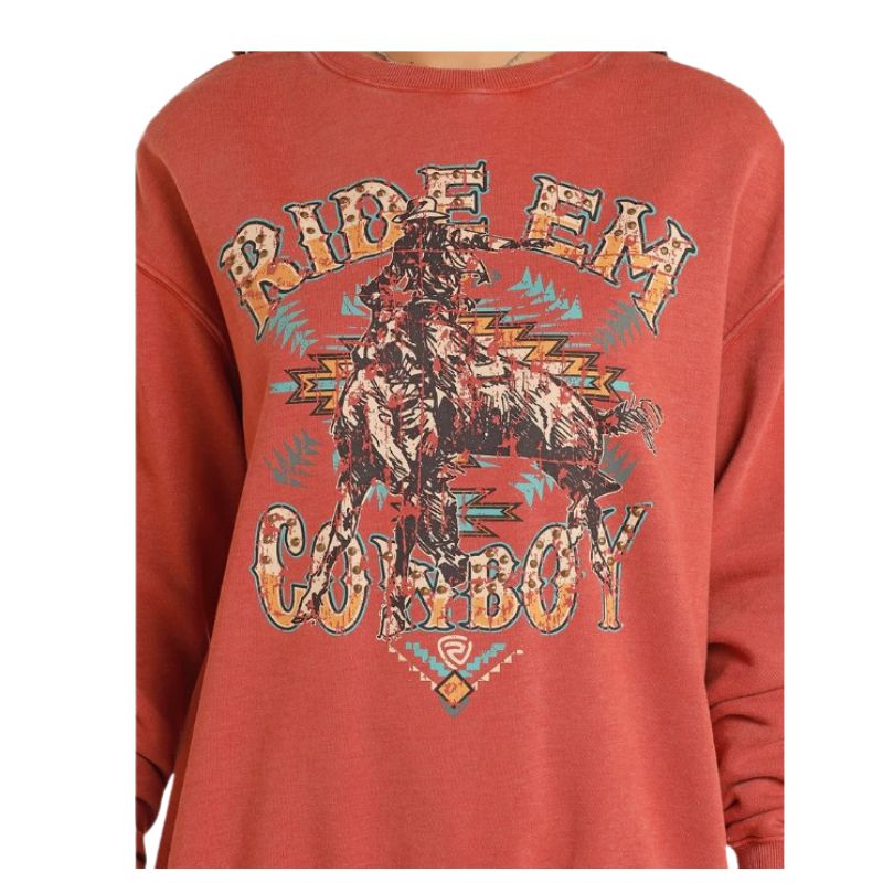 Rock & Roll Women's Long Sleeve Oversized Pullover with Studs- Scarlet