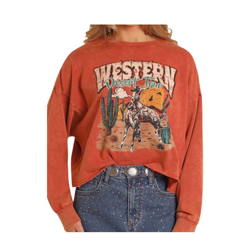 Rock & Roll Women's Long Sleeve Graphic Pullover- Scarlet