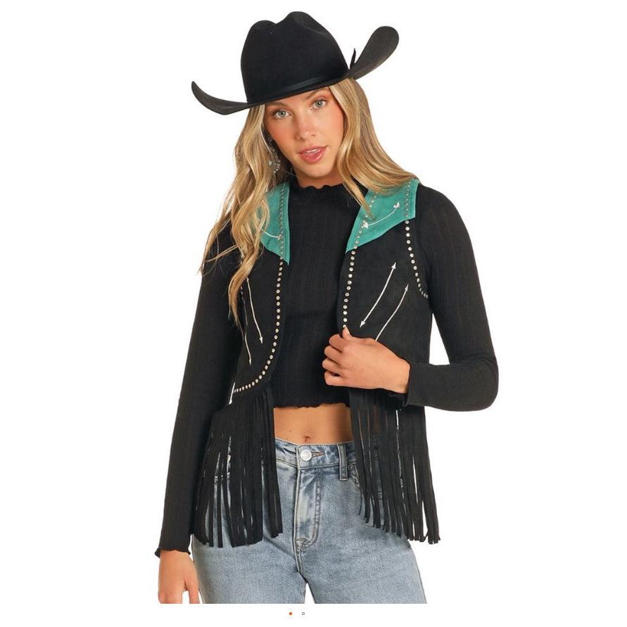 Rock & Roll Women's Long Sleeve Embroidered Western Vest - Turquoise