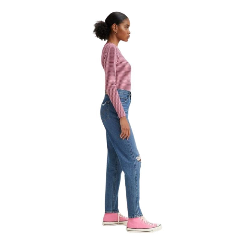 Levi Women's High Rise Mom Jeans - Fun Mom (Mid Wash Deconstructed)