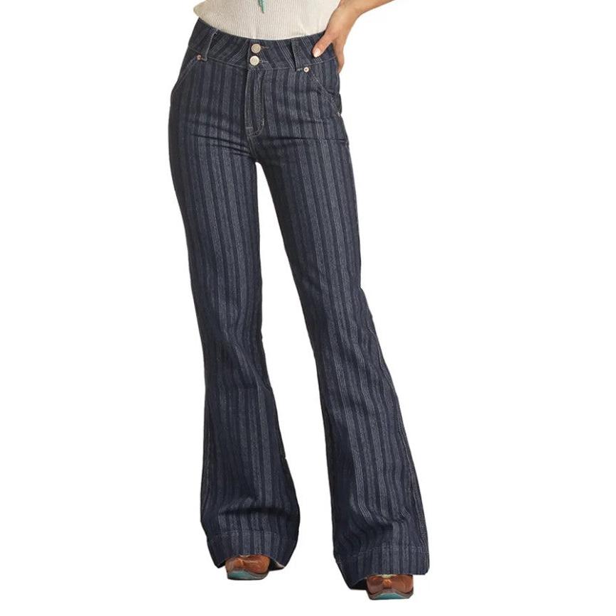 Rock & Roll Women's High Rise Stretch Striped Jacquard Trouser Jeans