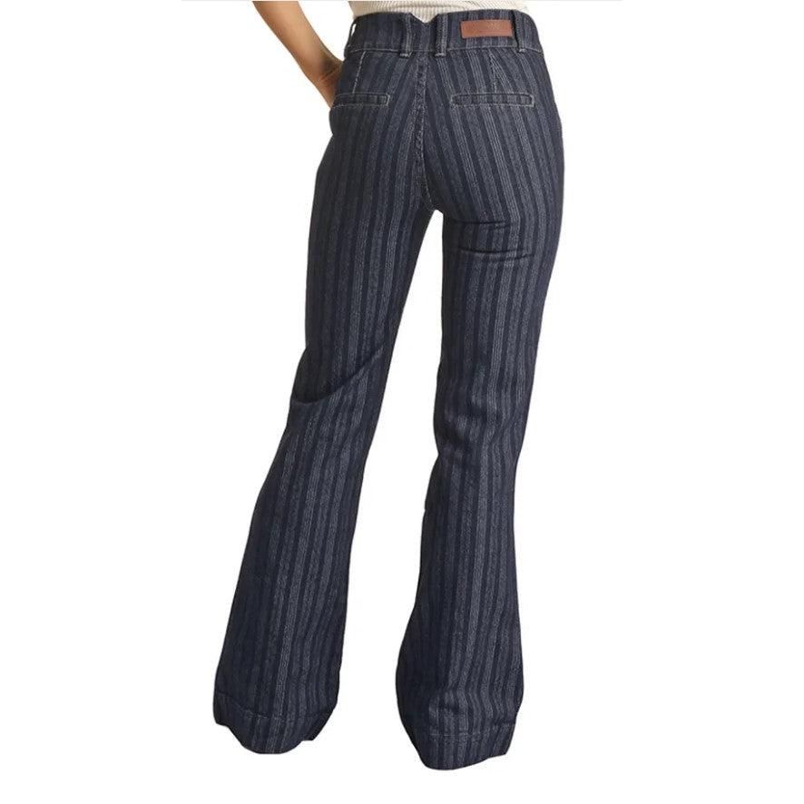 Rock & Roll Women's High Rise Stretch Striped Jacquard Trouser Jeans