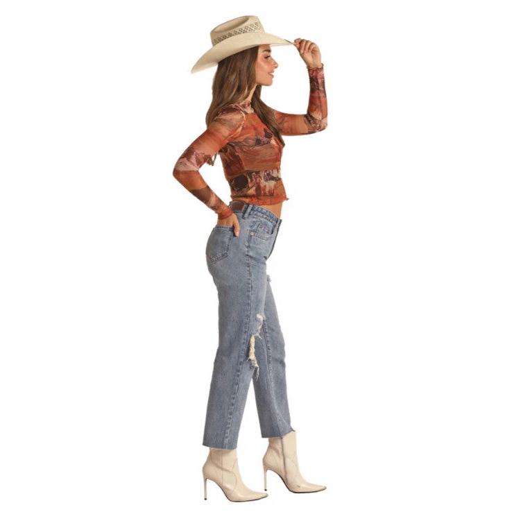 Rock & Roll Women's Back Yoke Detail Crop Jeans