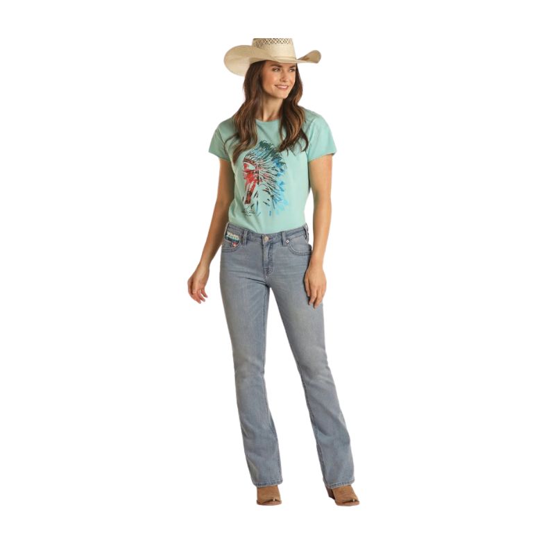 Hooey Women's Serape EMB Mid Rise Boot Cut Jeans