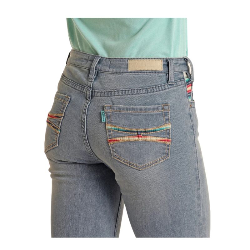 Hooey Women's Serape EMB Mid Rise Boot Cut Jeans