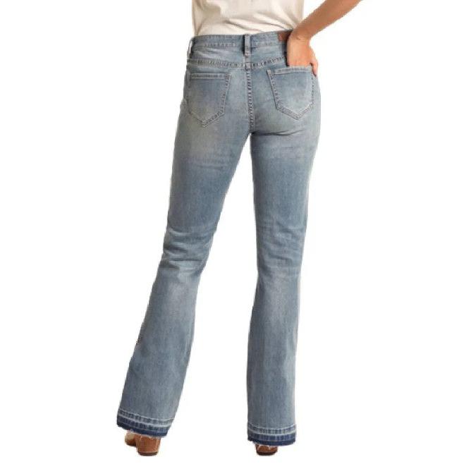 Rock & Roll Women's Released Hem Mid Rise Boot Cut Jeans