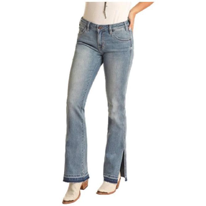 Rock & Roll Women's Released Hem Mid Rise Boot Cut Jeans