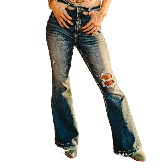 Lucky & Blessed Women's High Rise Trouser Jeans - Dark Wash
