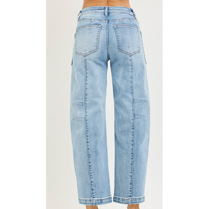 Risen Women's Slouchy Ankle Boyfriend Patch Pocket Jeans - Light