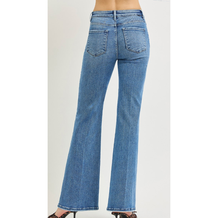 Risen Women's High Rise Flare Stretchy Jeans- Medium Wash