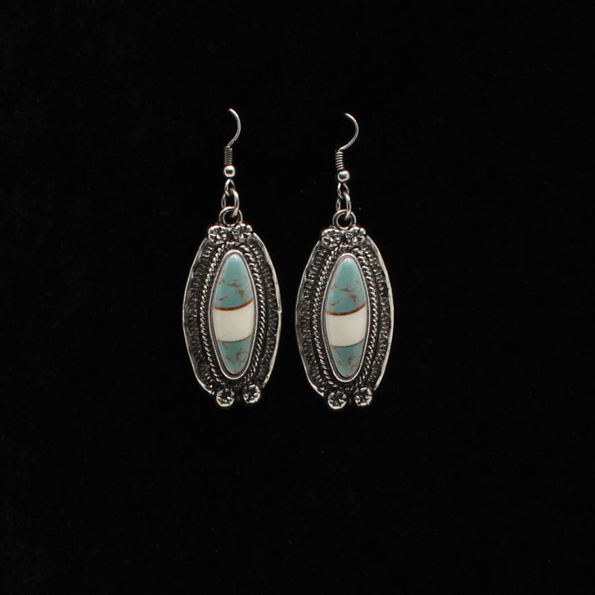 Silver Strike omen's Oval Ivory Stone Earrings - Silver/Turquoise
