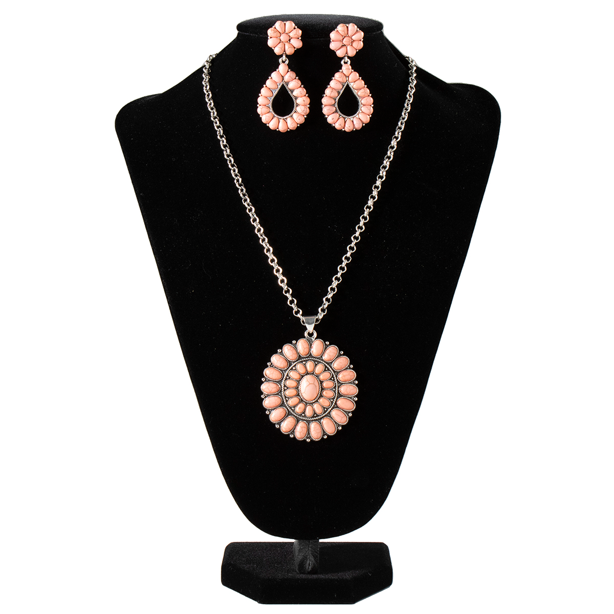 Silver Strike Women's Necklace & Earrings Set - Pink Stones