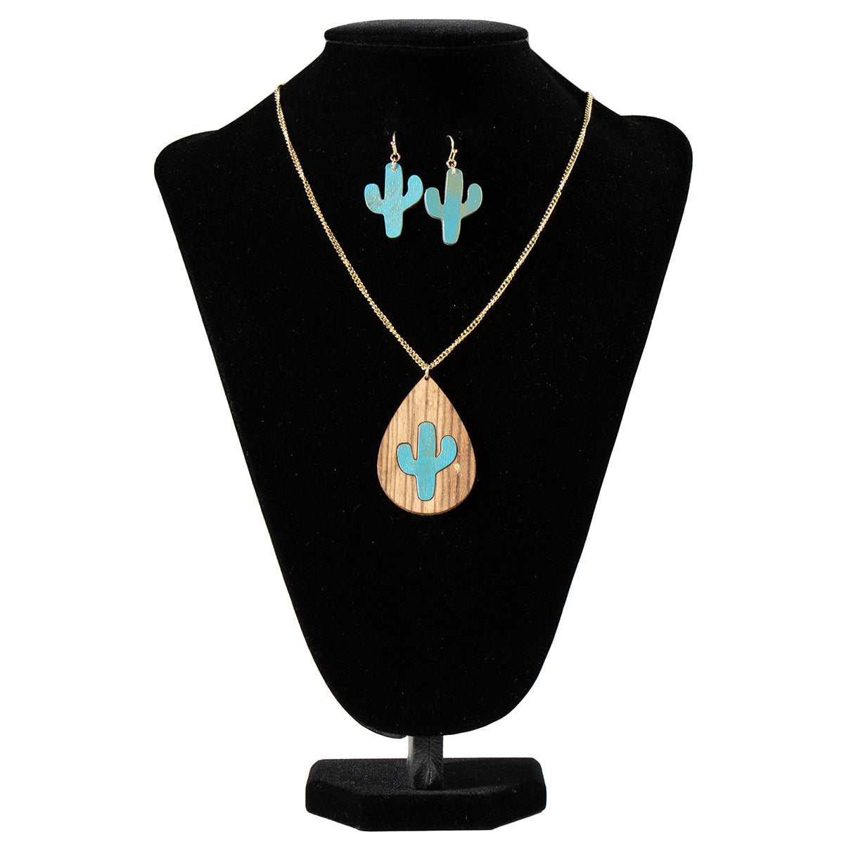 Silver Strike Women's Wooden Cactus Jewelry Set - Brown
