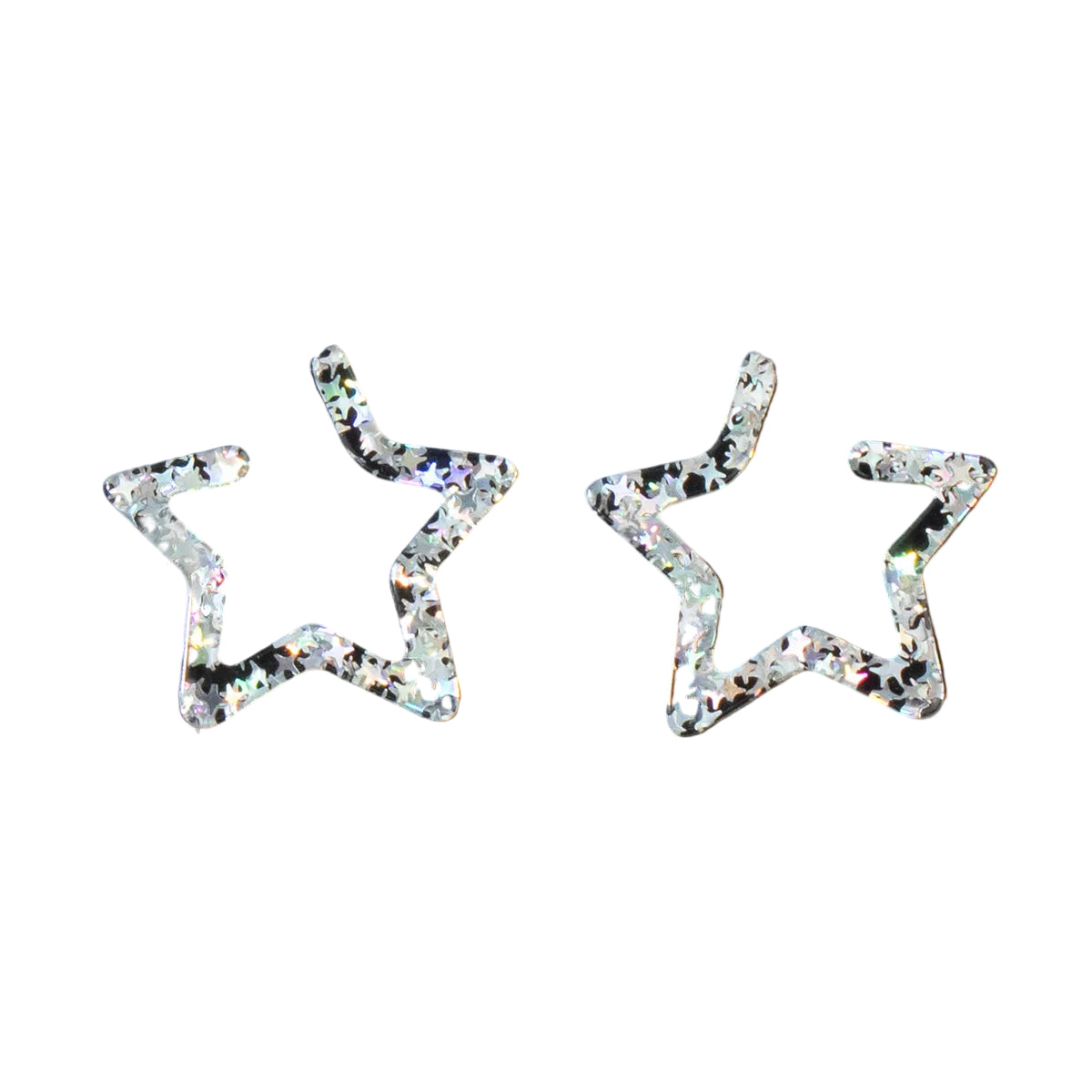 Silver Strike Ladies Resin Glitter Star Hoop Earrings - Multi Coloured