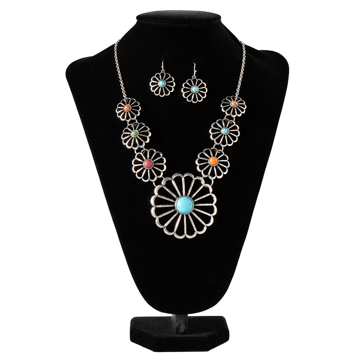 Silver Strike Women s Flower Earrings and Necklace Set Multicolour