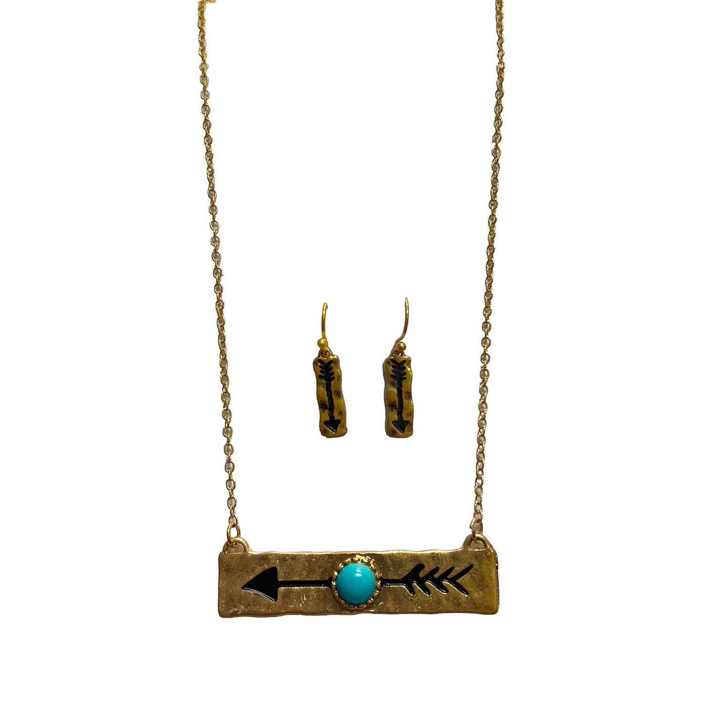 Silver Strike Women's Arrow with Turquoise Stone Necklace Set
