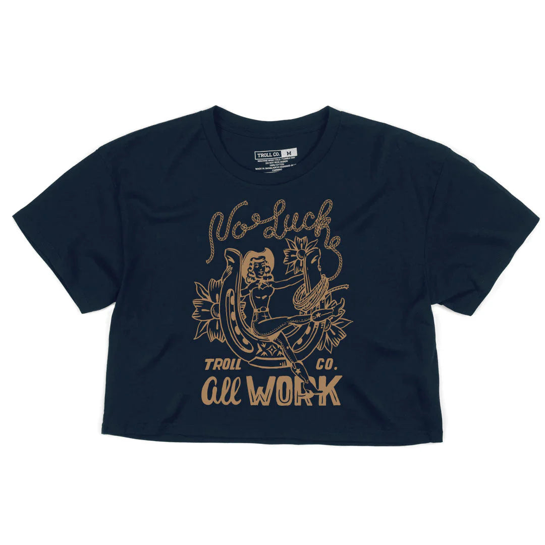 Troll Co No Luck Crop Tee - Navy