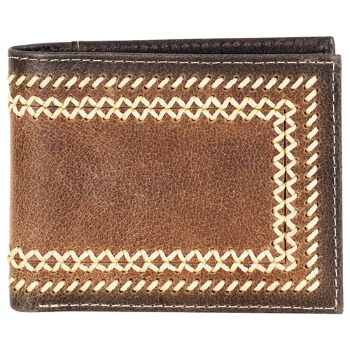 Tony Lama Men's Tan Buffalo With Stitching Leather Large Bifold Wallet