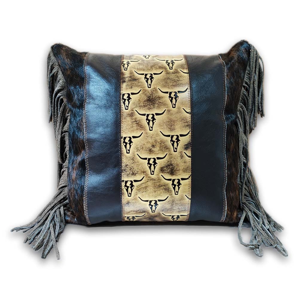 D2W Western 4 Longhorn Cowhide Double Sided Pillow Case - Tan/Back