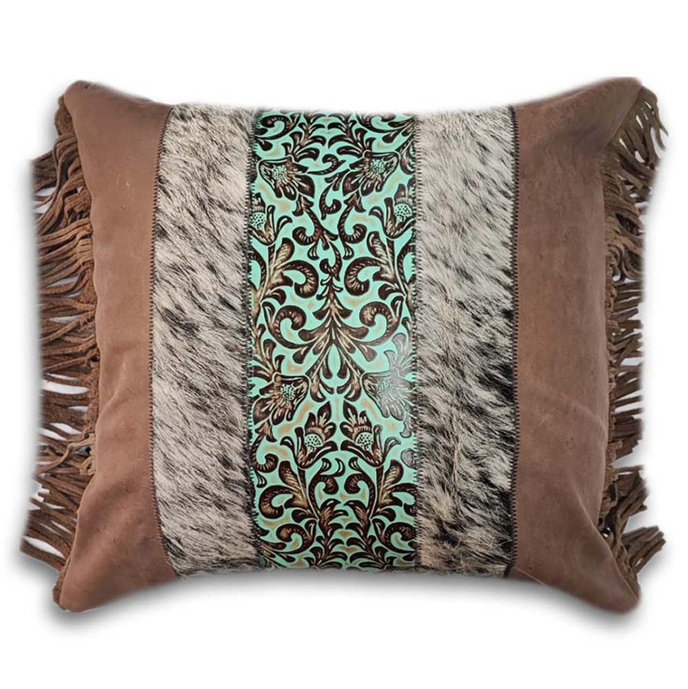D2W Western 4 Floral Cowhide Double Sided Pillow Case - Turquoise